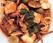 Calamari and Clam Seafood Stew with Salsa Verde