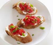 Bruschetta with Goat Cheese, Tomatoes and Mint
