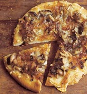 Pizza with Wild Mushrooms, Onions, Fontina Cheese, and Rosemary