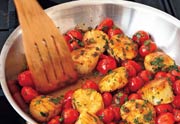 Sauteed Scallops with Cherry Tomatoes, Green Onions, and Parsley